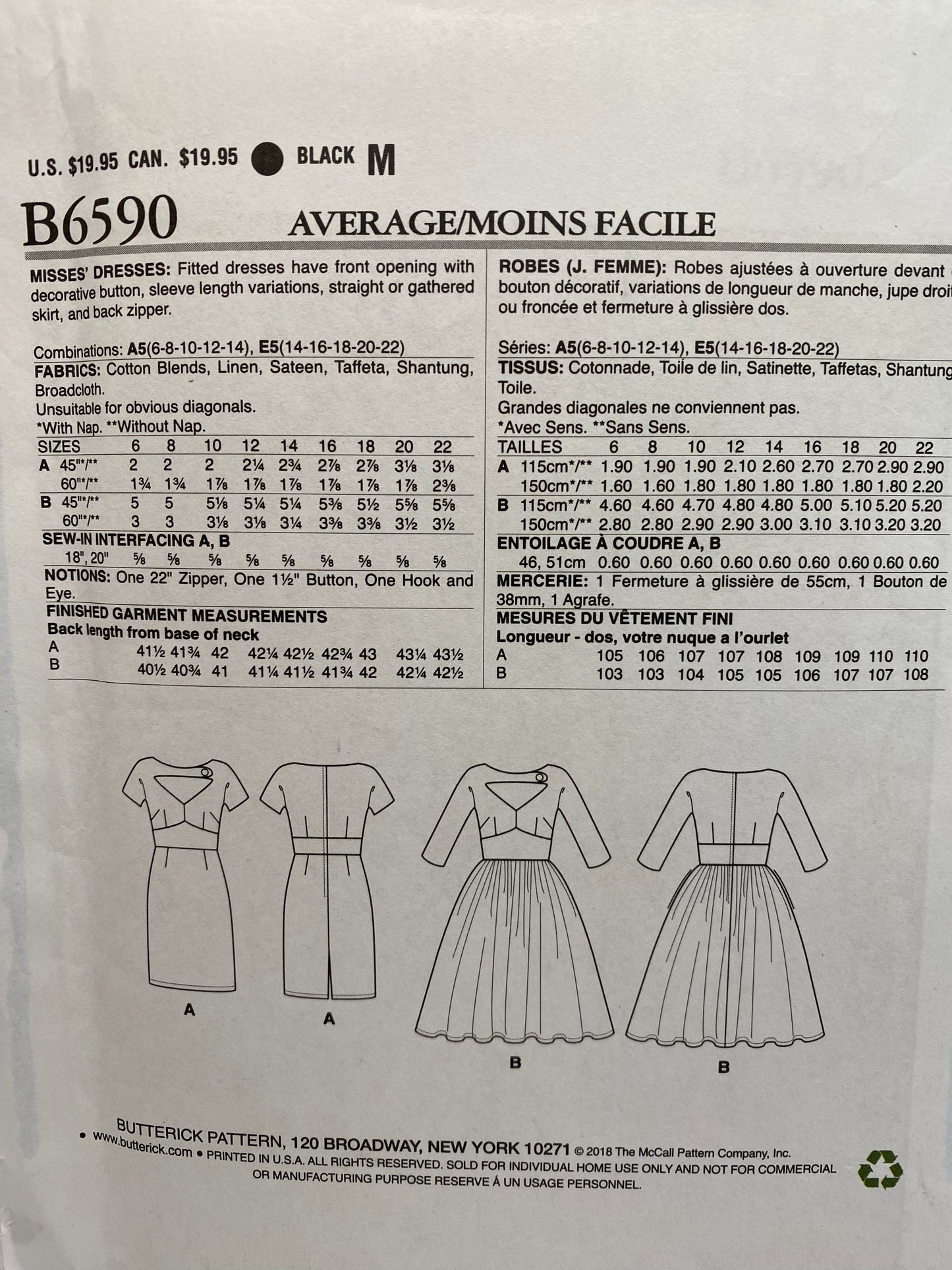 Butterick 6590 Size 14-22