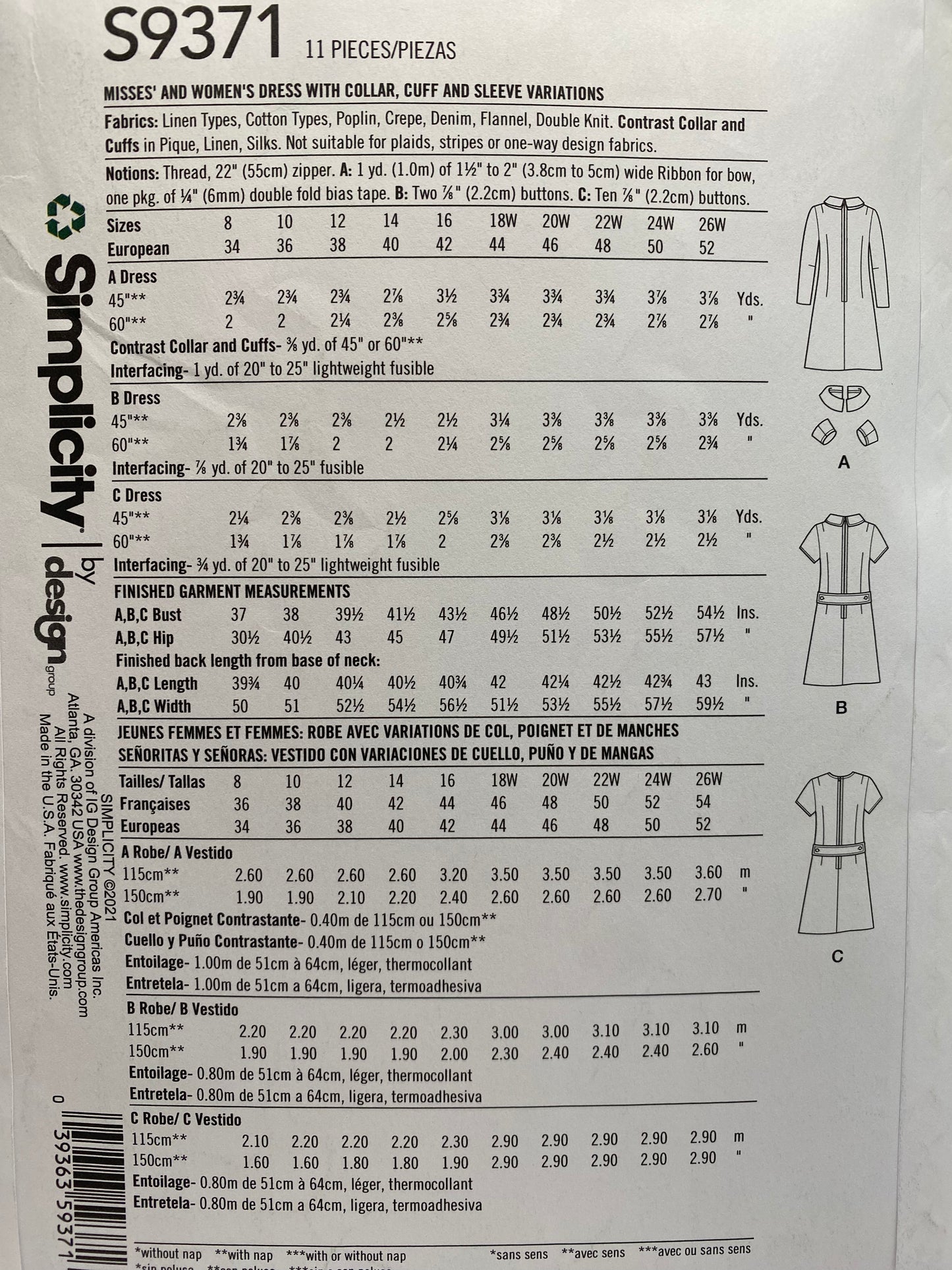 Simplicity 9371 Size 8-16