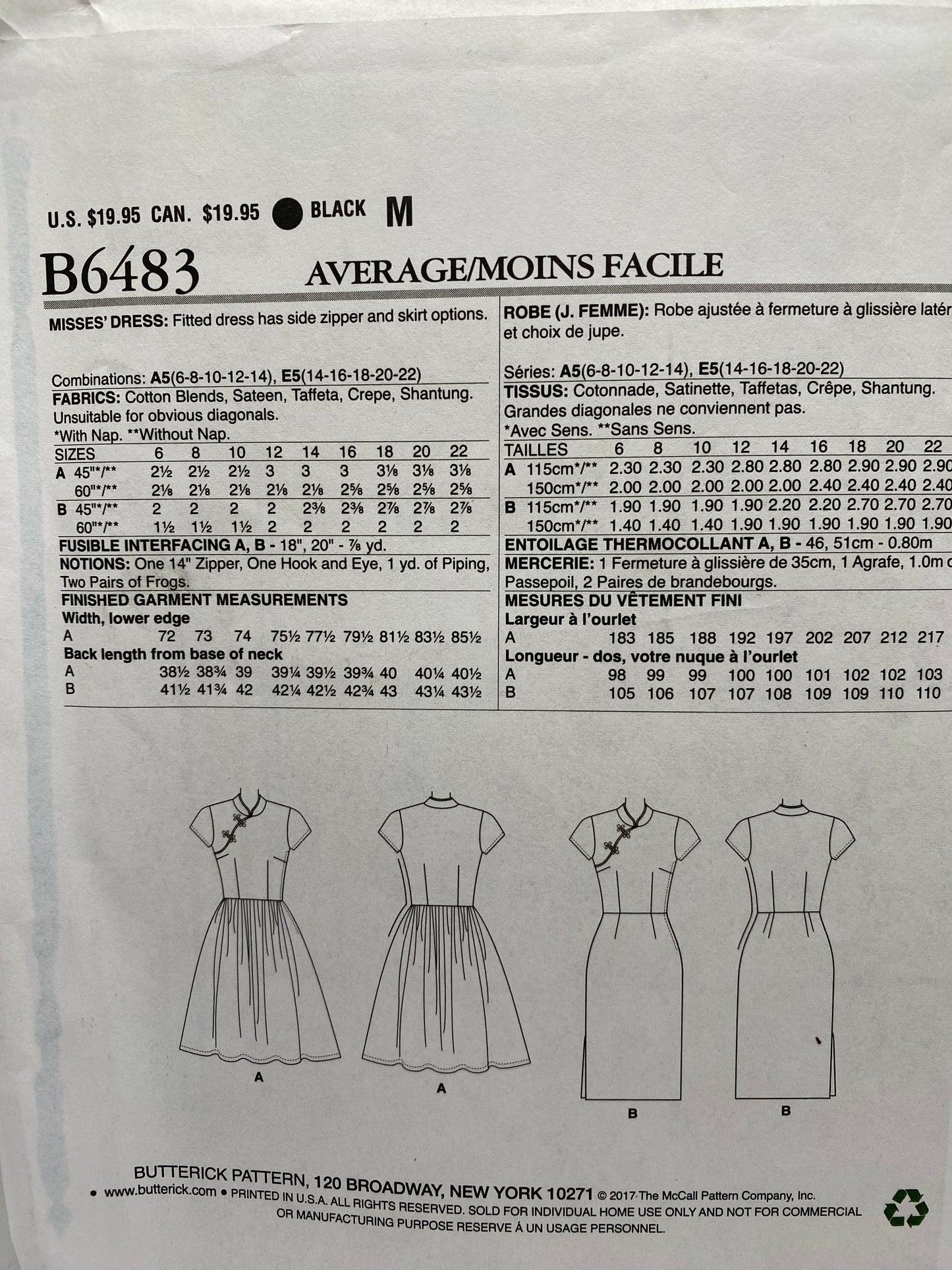 Butterick 6483 Size 6-22