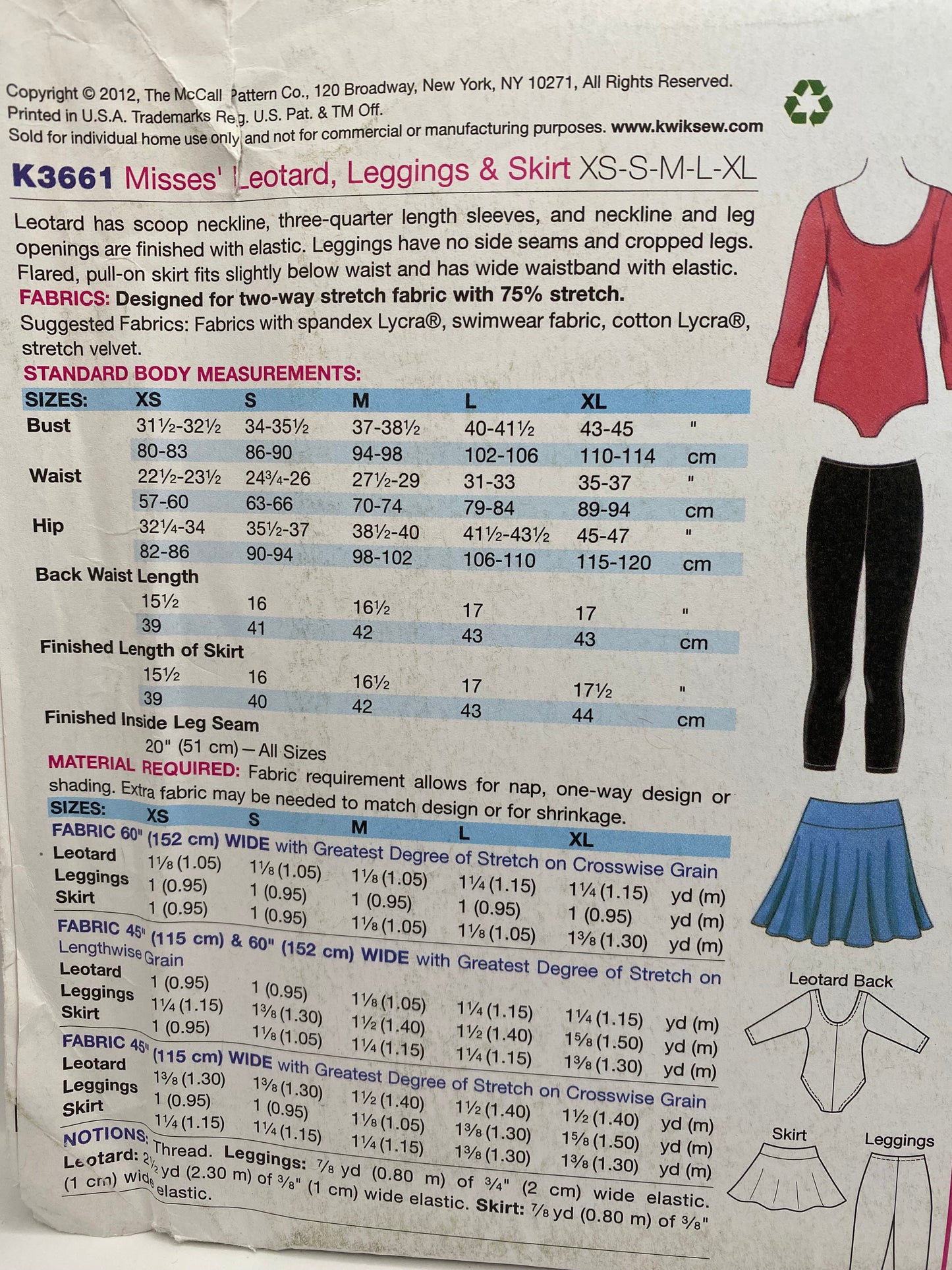 Kwik Sew 3661 Size XS-XL