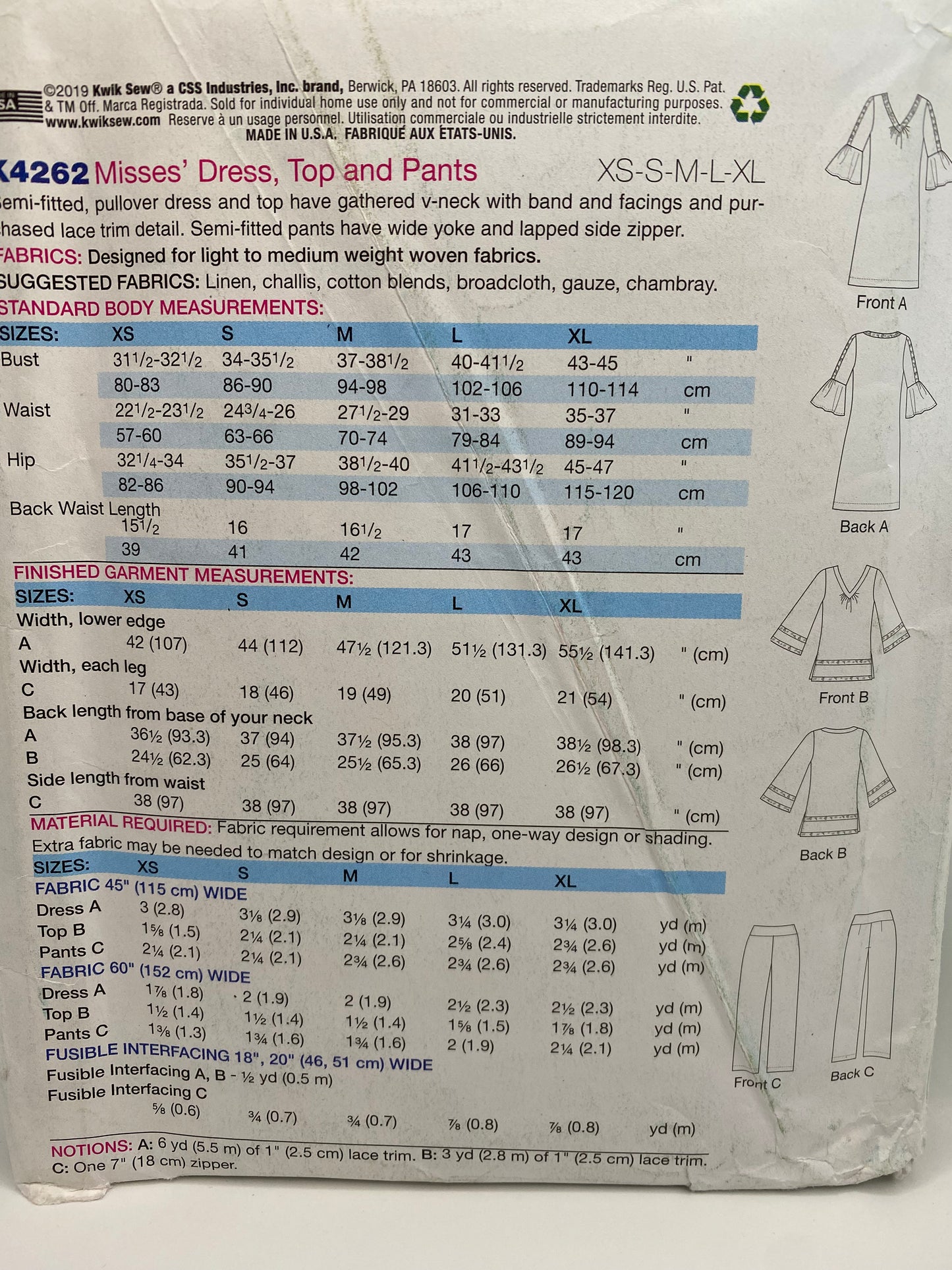 Kwik Sew 4262 Size XS-XL